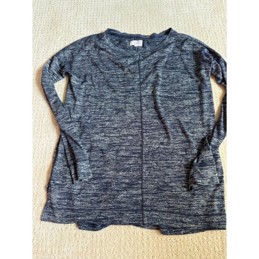 Lou & Grey Tunic Top Womens Medium Blue Space Dye Long Sleeve Middle Seam Casual